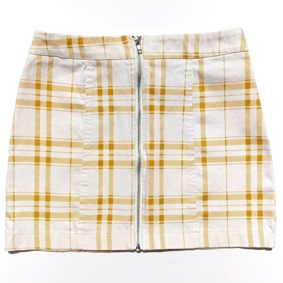 Forever 21 Plaid High Waisted Zip Up Front Mini Skirt White Yellow Medium - Picture 1 of 10